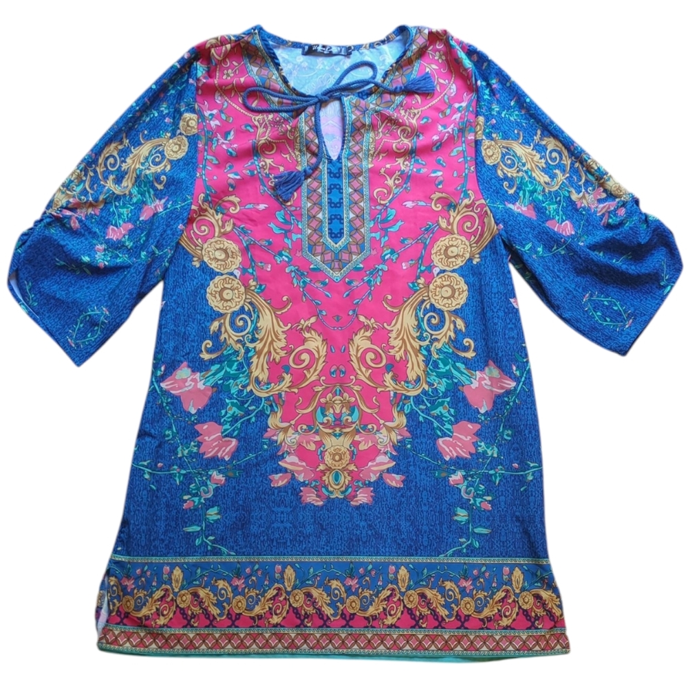 Cover-up Tunic Dress, Beach & Pool, Women's Large, Paisley Print, 3/4 Sleeves